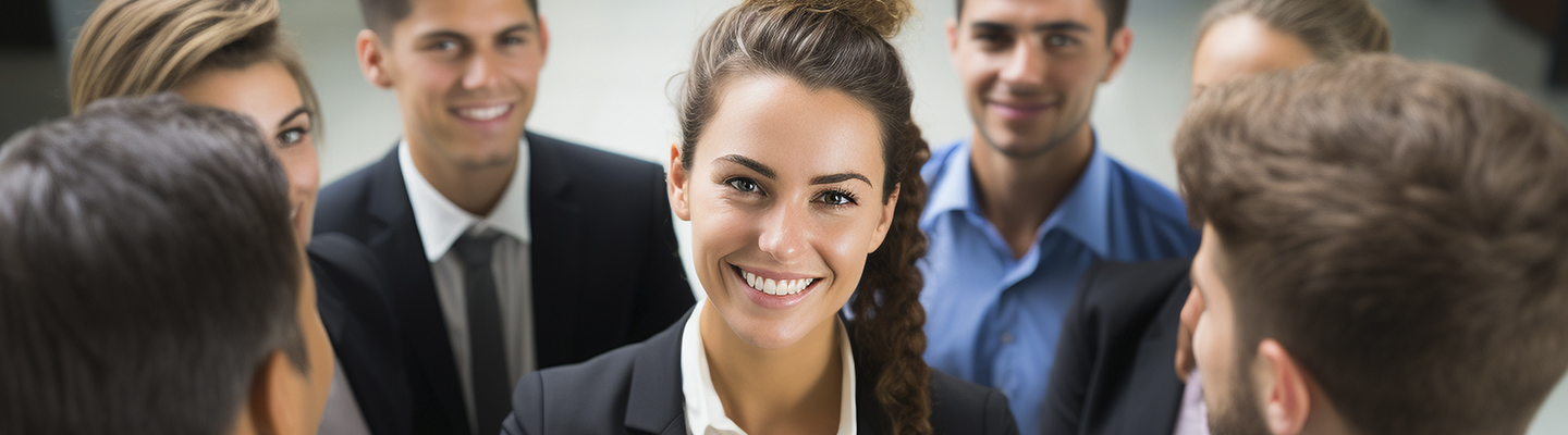 A group of employees meeting at an event